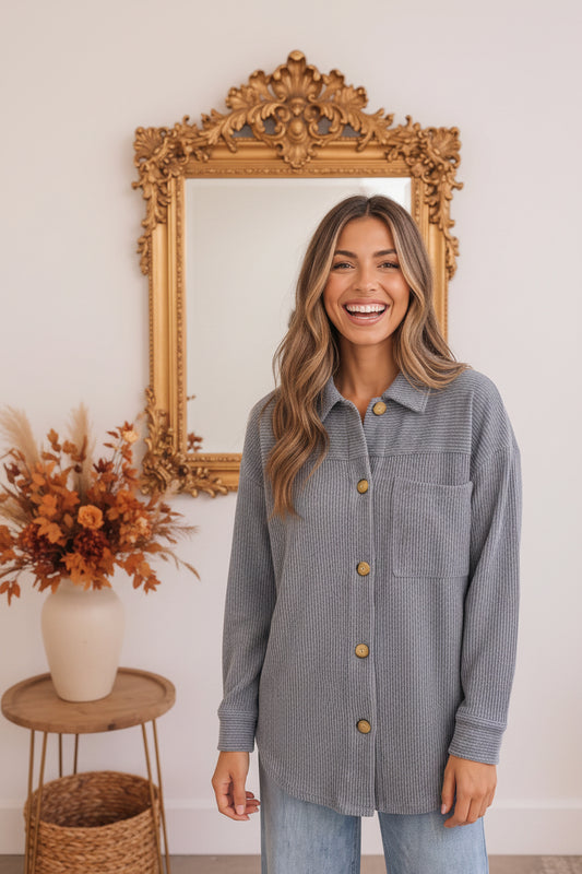 Dreamy Boyfriend Shacket in Slate Blue