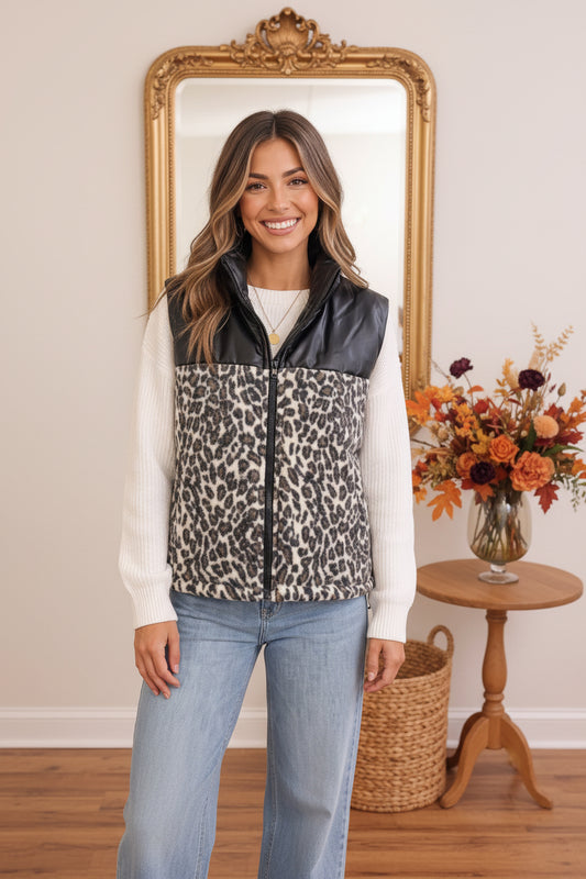 Wild Side Leopard Print Puffer Vest