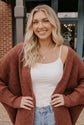Cozy Button Front Waffle Knit Cardigan in Rust