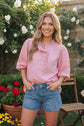 Pretty in Pink Puff Sleeve Button Top
