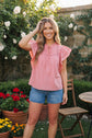Sweet Strawberry Ruffle Flutter Top