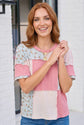 Patchwork Floral Ruffle Top in Pink and Blue