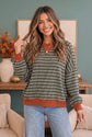 Striped & Cozy Olive Green Pullover Sweater